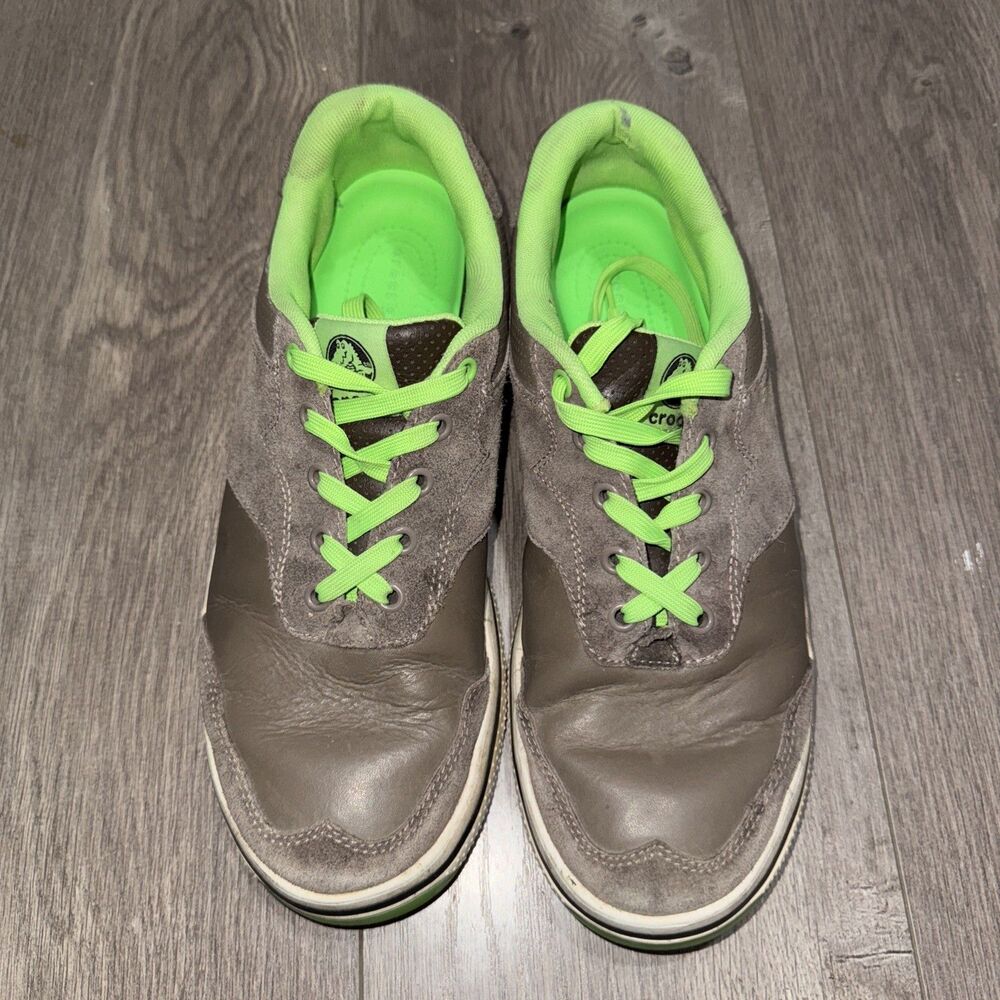 Crocs Golf Men's US 10.5 Leather Gray Green Shoes Sneakers 15160 - Picture 5 of 7
